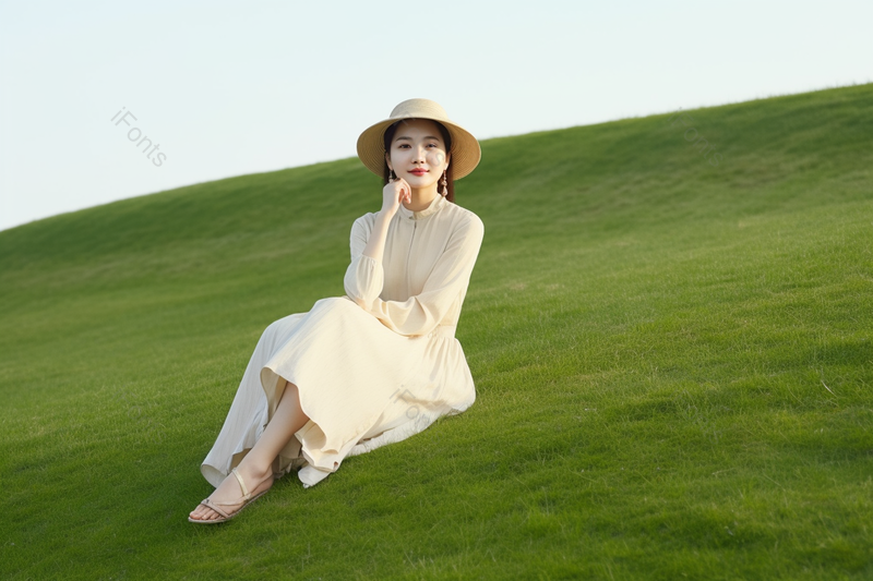 草地上晒太阳的美丽青年女性,高清,摄影图,摄影图片,图片大全,摄影图免费下载